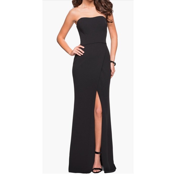 La Femme Strapless Gown Formal Dress Slit Back Detail Black‎ Size 12 - Picture 2 of 16